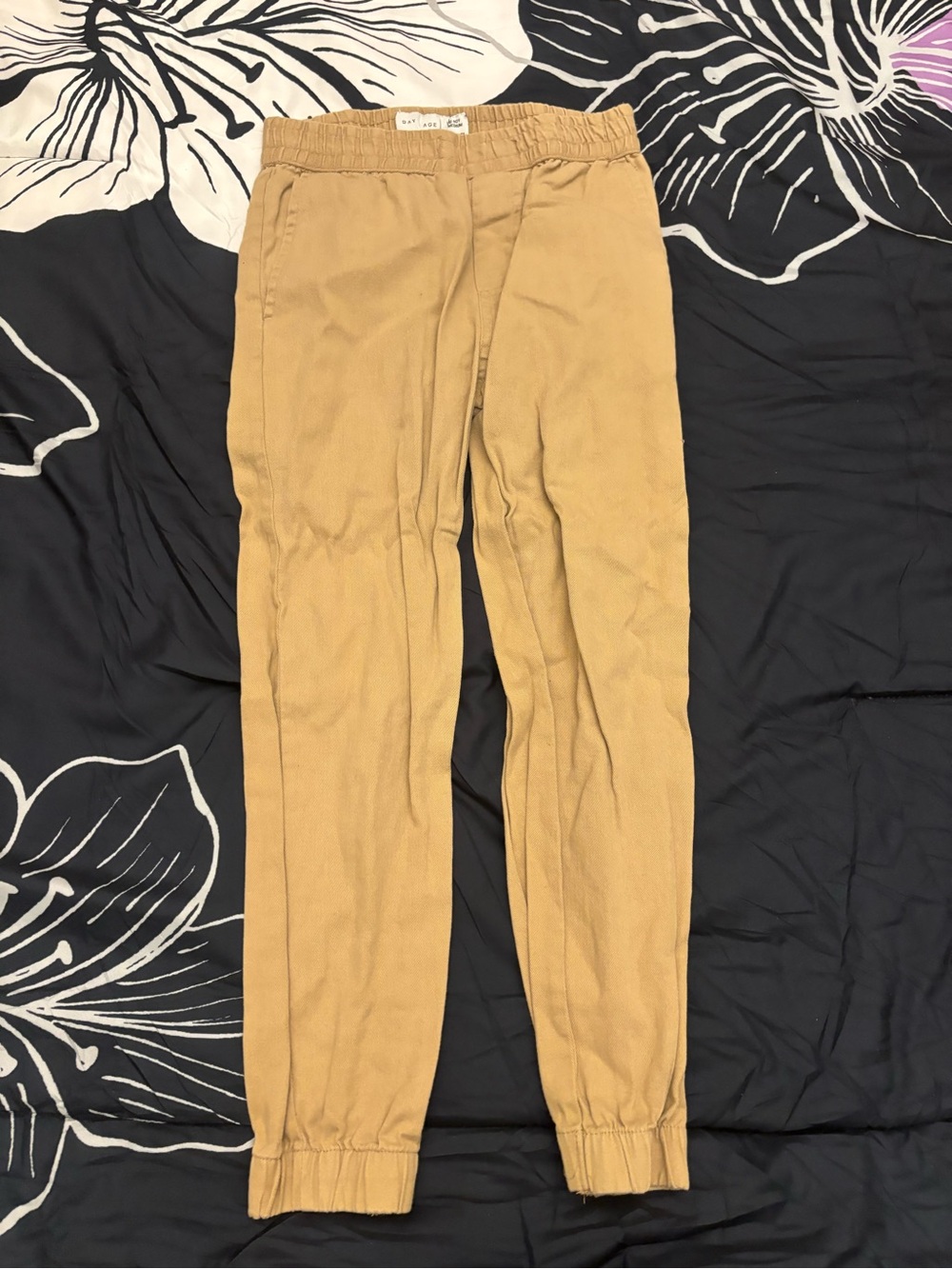 Kids Tan Elastic-Waist Jogger Pants with Cuffed Ankles